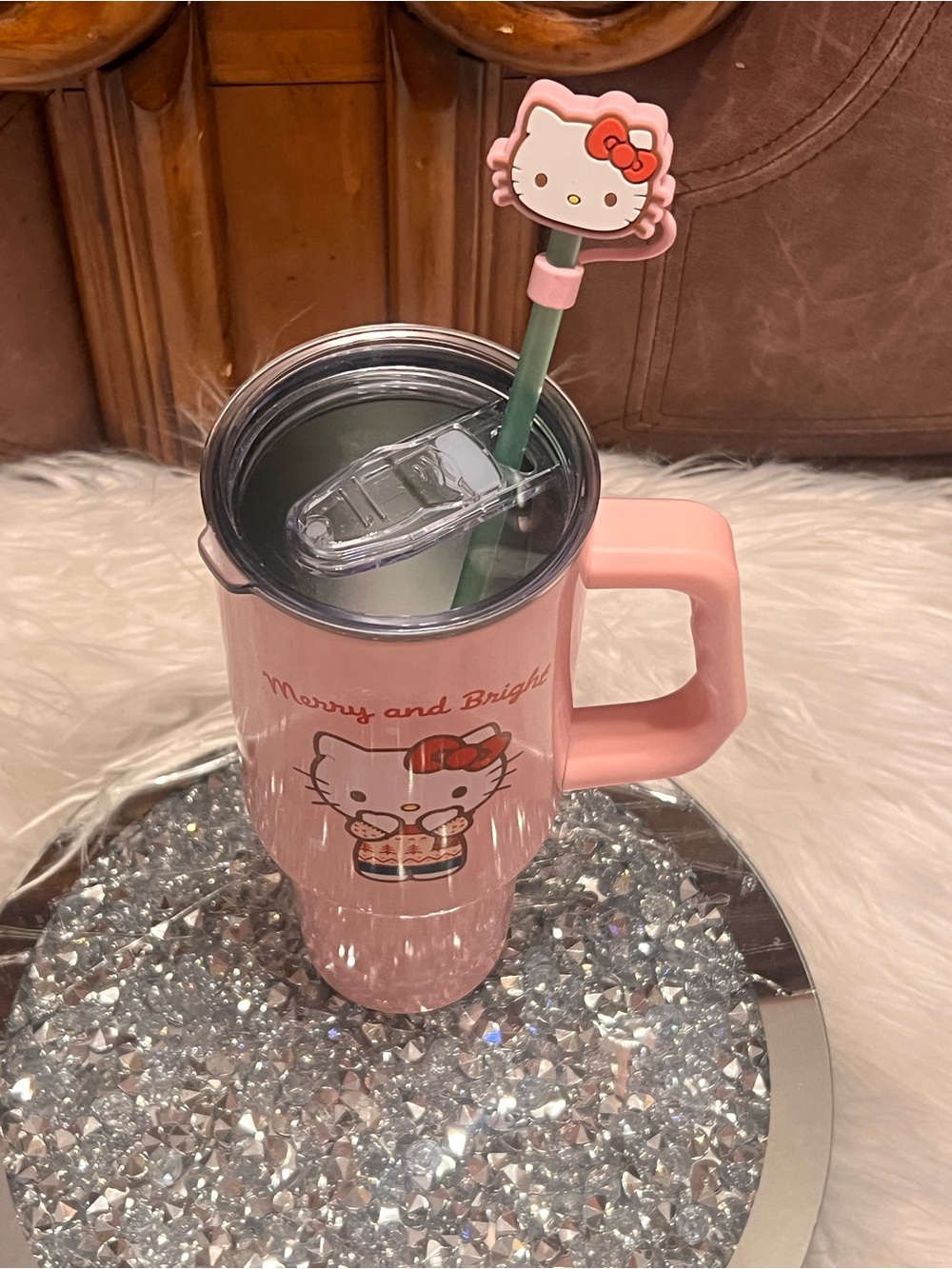 Hello Kitty Pink Merry and Bright Travel Tumbler with Straw - Picture 9 of 11